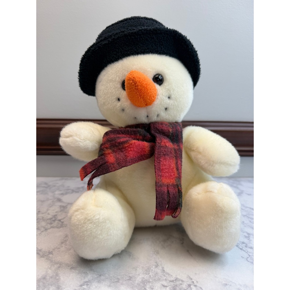 Build a Bear Holiday Pals Snowman Plush Black Top Hat Red Plaid Scarf 8.5 Inch - Picture 11 of 12